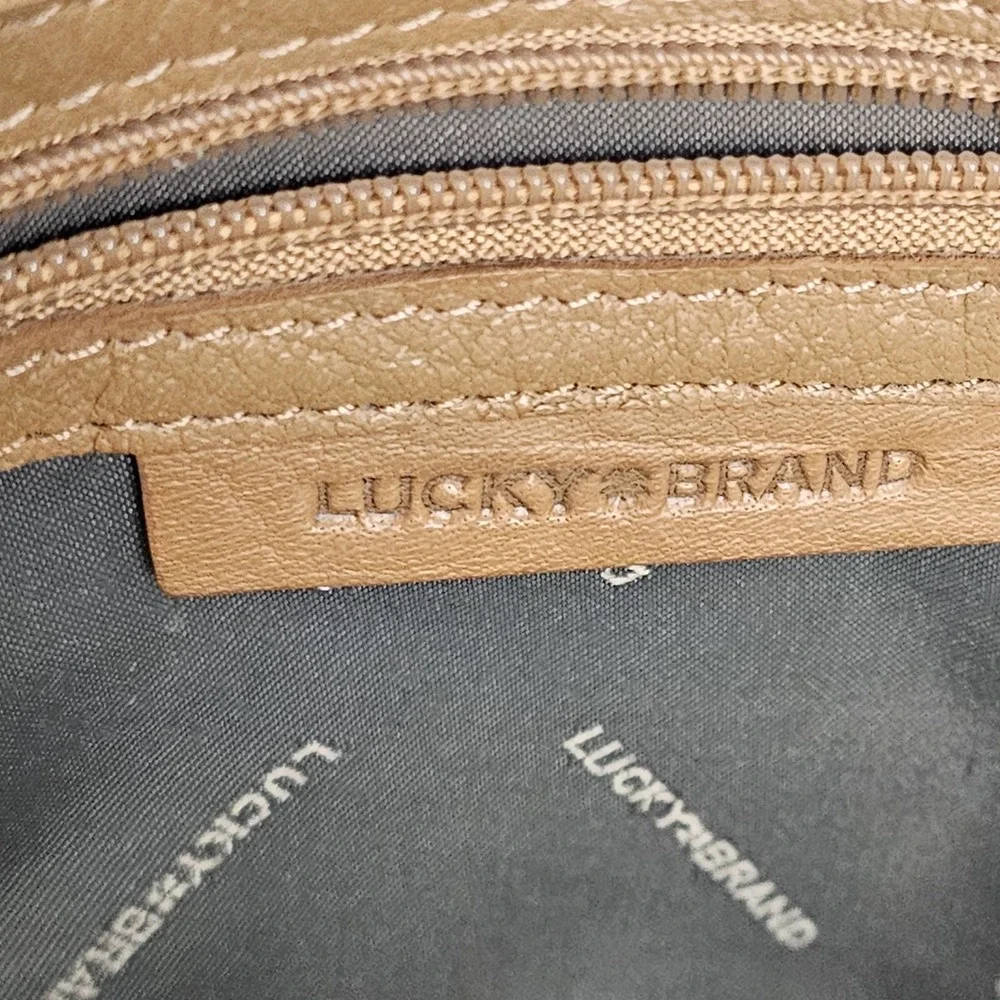 Lucky Brand Tan Brown Leather Satchel‎ Shoulder Crossbody Bag Purse Zip Medium